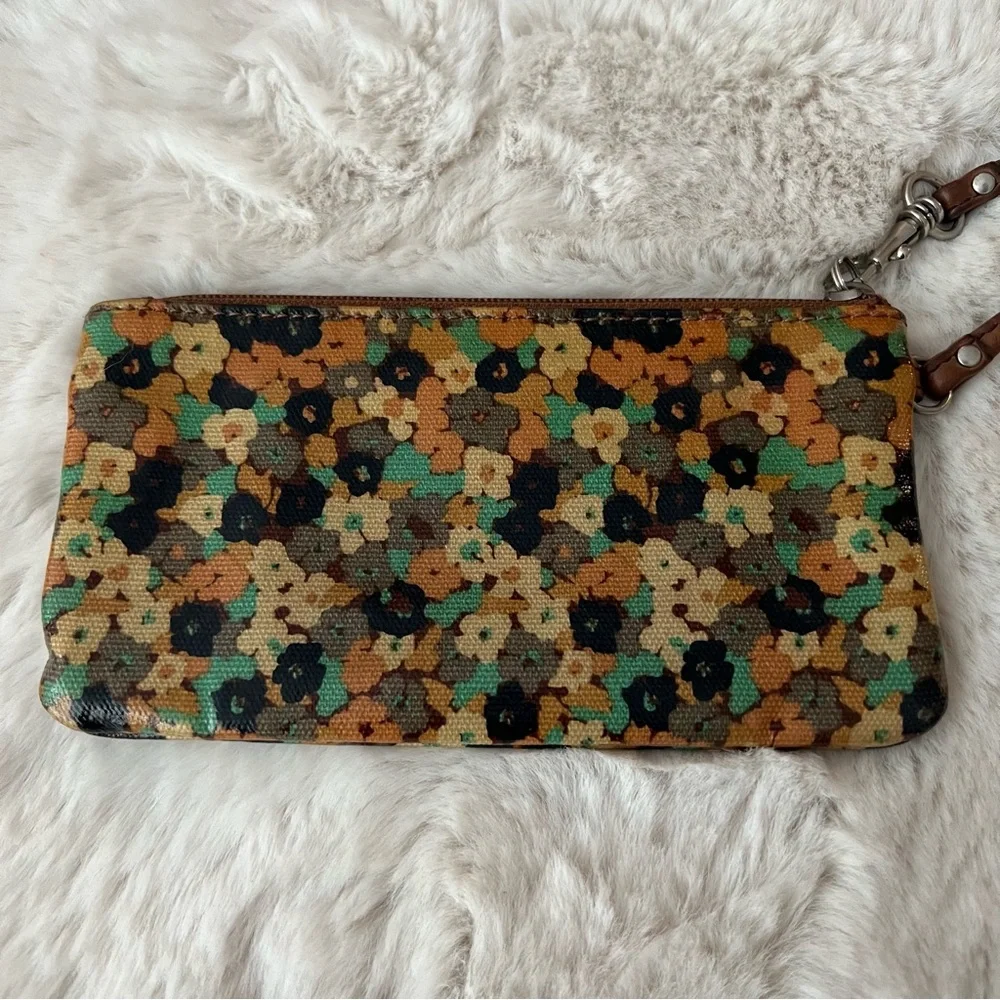 FOSSIL Key Per floral print and brown leather wristlet